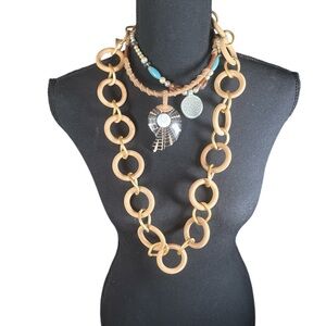 Chic Gold and Brown Necklace Trio